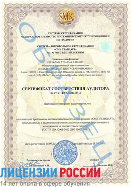 Образец сертификата соответствия аудитора №ST.RU.EXP.00006191-3 Сургут Сертификат ISO 50001